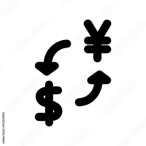 Dollar and yen currency exchange icon with circular arrow flow design