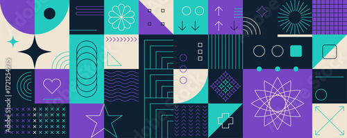 Vibrant geometric pattern in a retro abstract style with neon tones. Vector illustration.