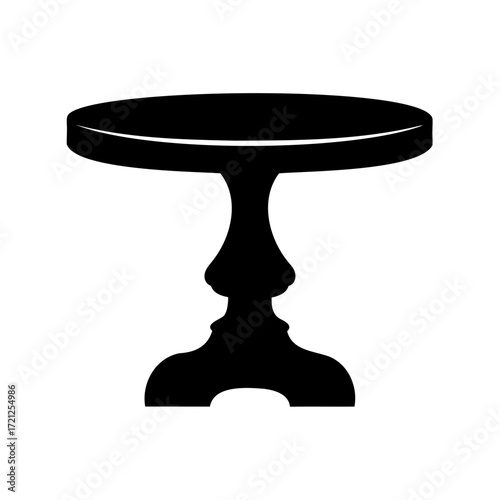 Black silhouette illustration of antique round table with ornate pedestal base
