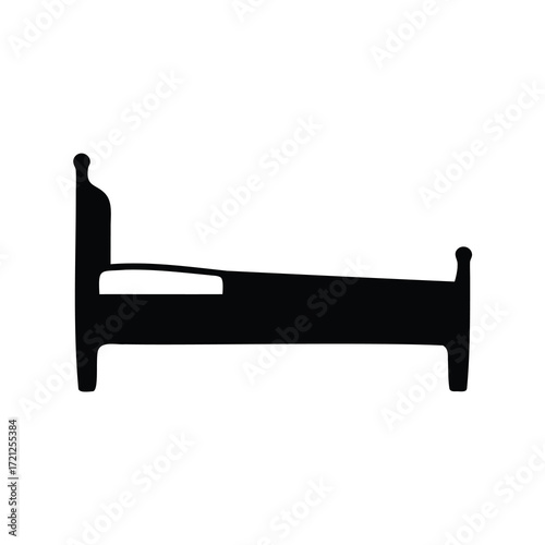 Simple Side View Illustration of a Stylized Bed Silhouette on White
