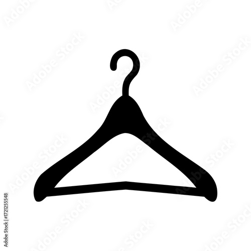 Black silhouette illustration of a clothes hanger on a white background
