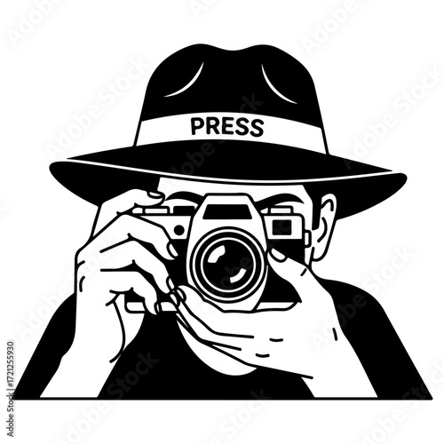 Focused Press Photographer Taking Photo.