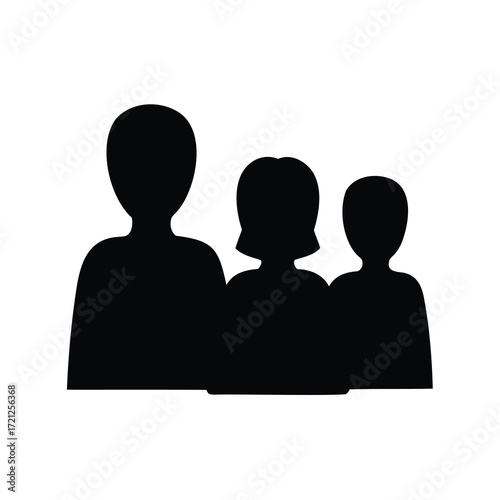 Family silhouette icon representing a group of three people together in black