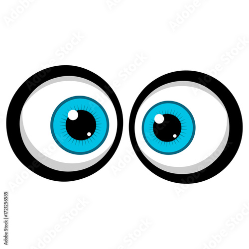 Cartoon eyes staring intently, focused on the viewer, looking forward.