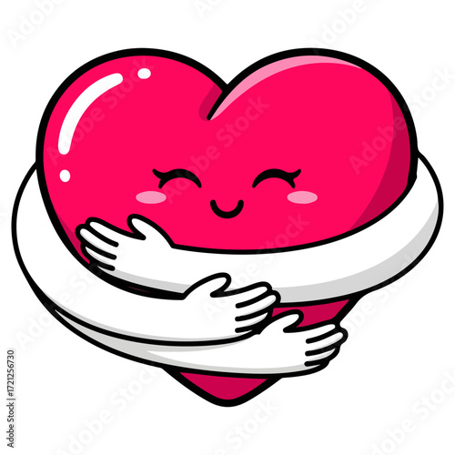 Cute Cartoon Heart Character Receiving a Loving Hug.