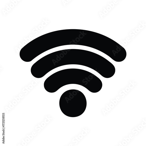 Black and white WiFi signal icon representing wireless internet connectivity