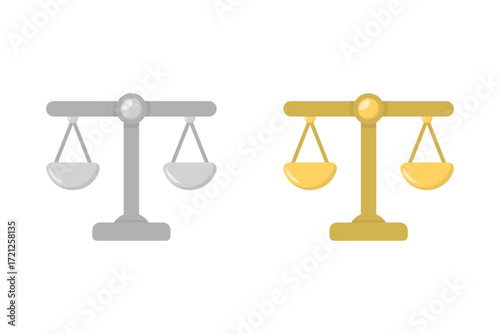 Silver and Gold Balance Scale Icon Isolated on transparent Background. Justice and Law Symbol. Vector Illustration