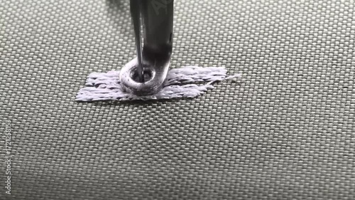 Embroidery process close-up showing meticulous stitching on fabric