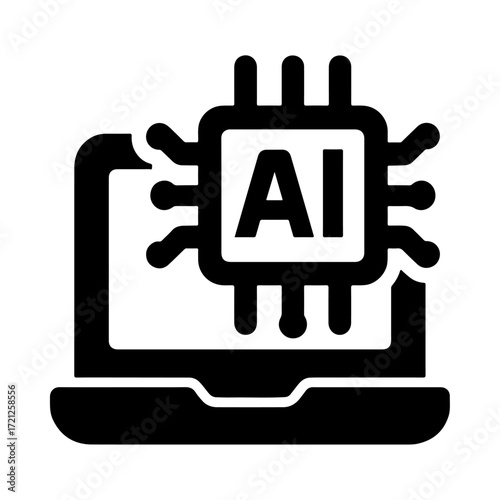 AI laptop icon, smart computer system, intelligent computing device, neural network laptop, automated processing technology, machine learning computer