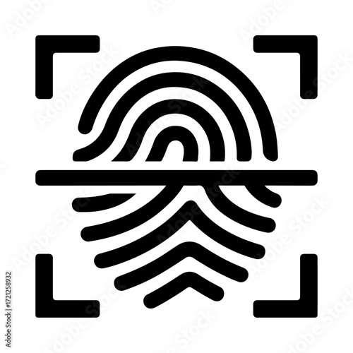 Biometric fingerprint icon, digital identity scanner, secure authentication system, fingerprint recognition technology, personal identification security, biometric access control