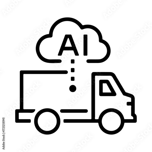 AI truck outline, smart tracking icon, cloud logistics interface, intelligent delivery design, fleet management symbol, transport automation system
