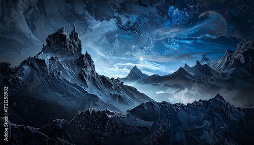 Cosmic mountain range at night