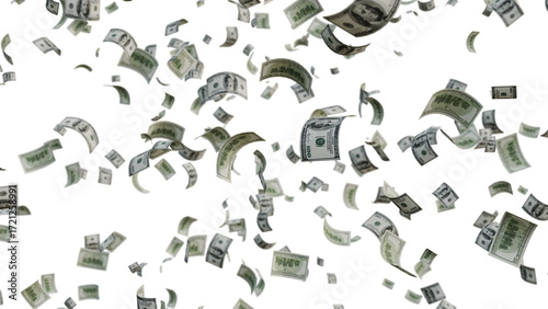 US Dollar Banknotes Flying Transparent PNG. money rain effects, finance-themed graphics, business ads, wealth or investment promotions, and creative motion design projects.