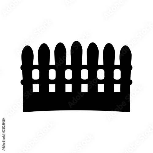 Silhouette illustration of a classic wooden picket fence on white background