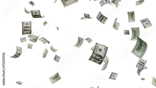 US Dollar Banknotes Flying Transparent PNG. money rain effects, finance-themed graphics, business ads, wealth or investment promotions, and creative motion design projects.