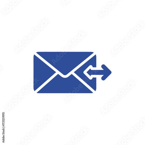 Flat vector icon of email message with arrow, representing online communication, business correspondence, modern technology, and digital electronic mail system