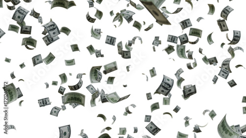 US Dollar Banknotes Flying Transparent PNG. money rain effects, finance-themed graphics, business ads, wealth or investment promotions, and creative motion design projects.