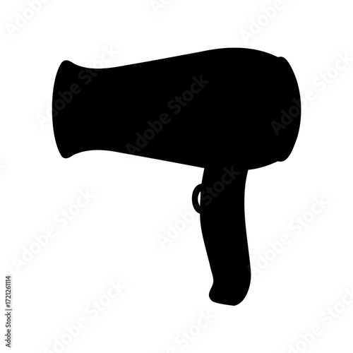 Elegant black silhouette of a hair dryer on a clean white backdrop