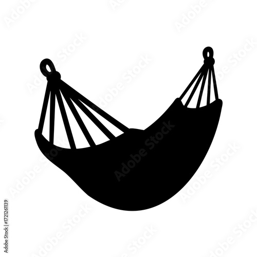 Black hammock icon representing leisure and relaxation in the summer time