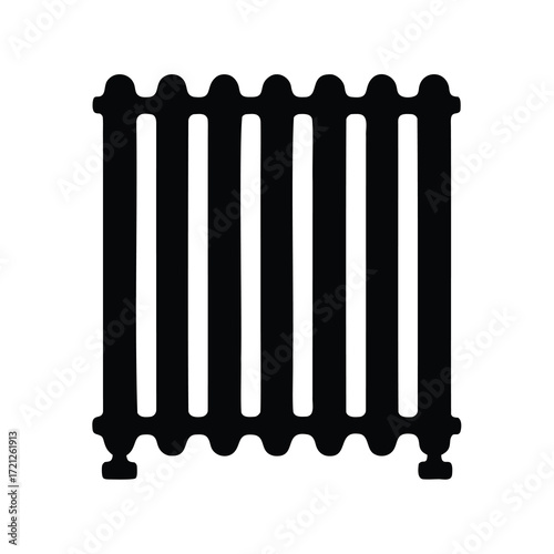 Black silhouette illustration of a cast iron radiator with vertical sections