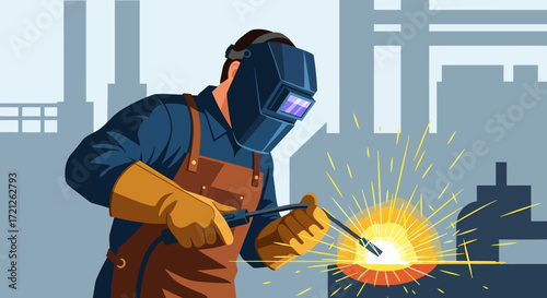Professional Welder at Work Capturing the Artistry of Metal Joining and Fabrication