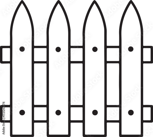 a picket fence line art, coloring book page line art drawing, vector and illustration