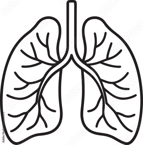 human lungs line art, coloring book page line art drawing, vector and illustration