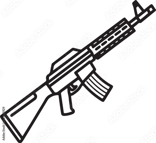 assault rifle line art, coloring book page line art drawing, vector and illustration