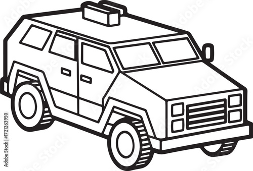 armoured vehicle line art, coloring book page line art drawing, vector and illustration
