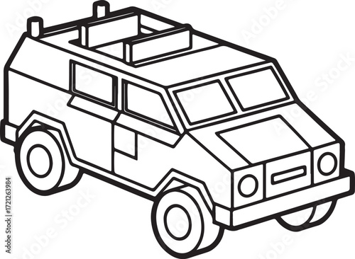 armoured vehicle line art, coloring book page line art drawing, vector and illustration