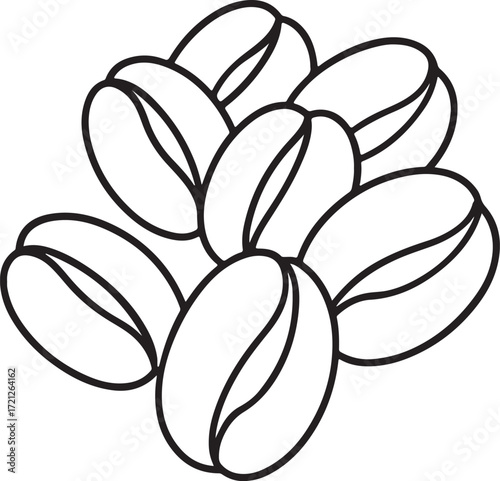 coffee beans line art, coloring book page line art drawing, vector and illustration
