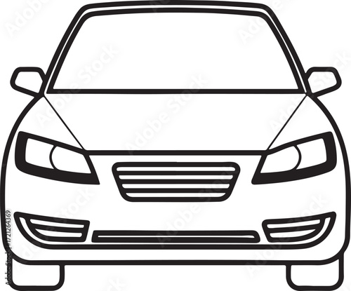 car front view line art, coloring book page line art drawing, vector and illustration