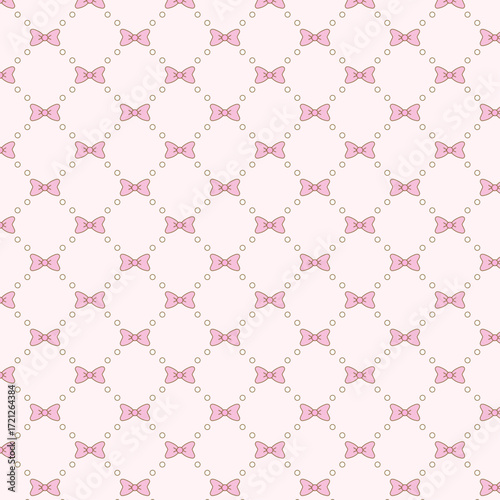 Cute pink ribbon bow seamless pattern.