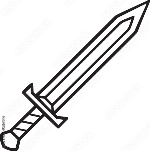 cold steel weapon line art, coloring book page line art drawing, vector and illustration