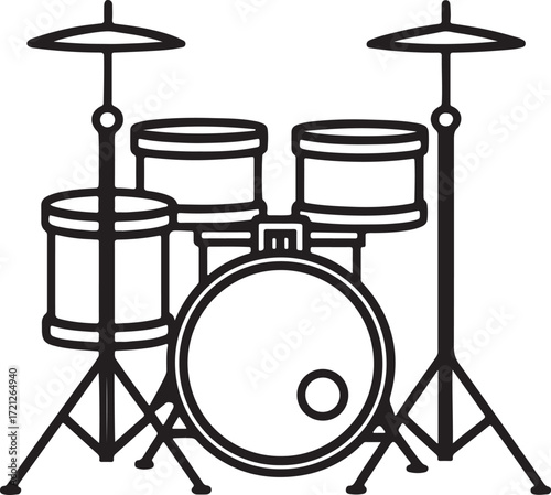 drum kit line art, coloring book page line art drawing, vector and illustration