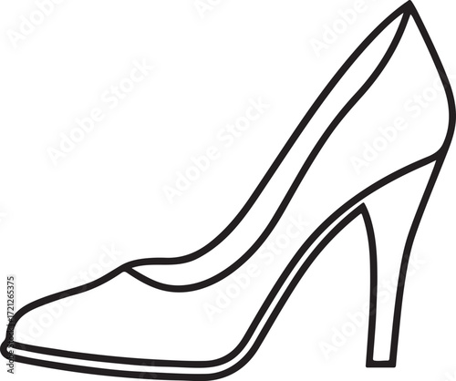 high heel line art, coloring book page line art drawing, vector and illustration