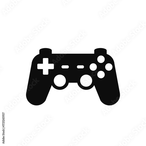 Black video game controller on white background for gaming concept  