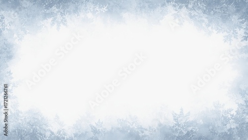 Ice frost frame background. Frozen window texture layout. Clean minimal cold winter design.