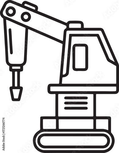 hydraulic breaker machine line art, coloring book page line art drawing, vector and illustration