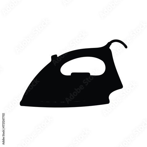 Black silhouette of electric iron, a household appliance, used for ironing clothes