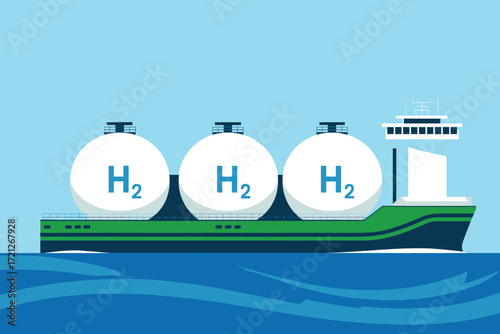 Modern hydrogen carrier ship transporting clean energy across blue ocean waves for a sustainable future