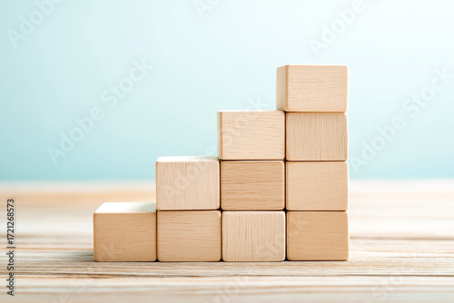 成長をイメージさせる木ブロックの階段