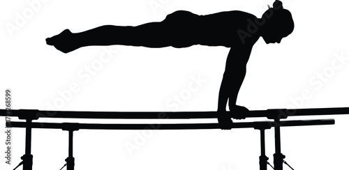 Silhouette of gymnast performing on parallel bars isolated
