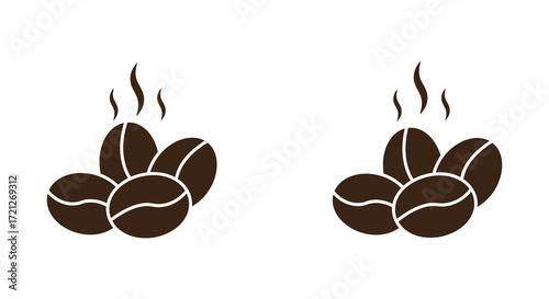 Simple illustration of steaming coffee beans with a minimalist design aesthetic
