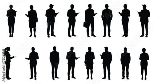 Diverse group of silhouetted business people in various professional poses