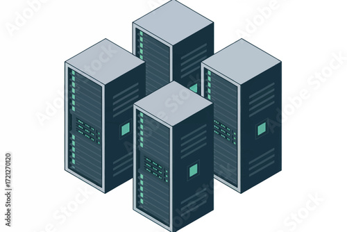 Modern data center server racks array representing network infrastructure and digital storage solutions for cloud computing and it services