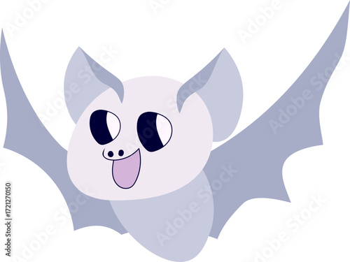 Whimsical smiling bat graphic with a happy, wide-eyed expression. The light-colored, stylized design, perfect for kids' Halloween projects.