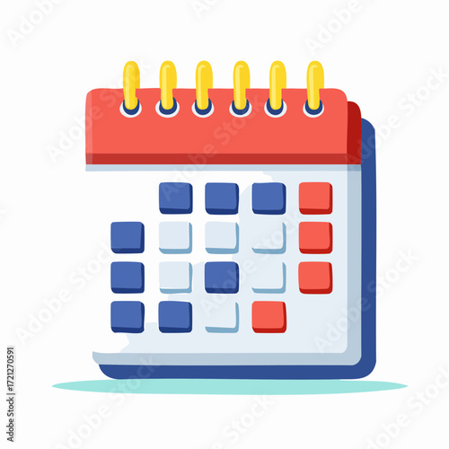 
A colorful desktop calendar. This flat-style illustration represents time management, scheduling, and important dates for business and personal planning.