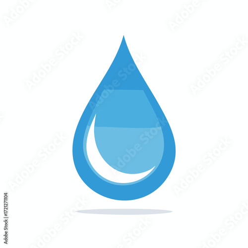 
A clean and simple illustration of a single blue water drop. It represents cleanliness, hydration, sustainability, and the importance of water resources.