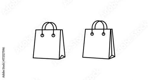 Simple black and white illustration of two paper shopping bags